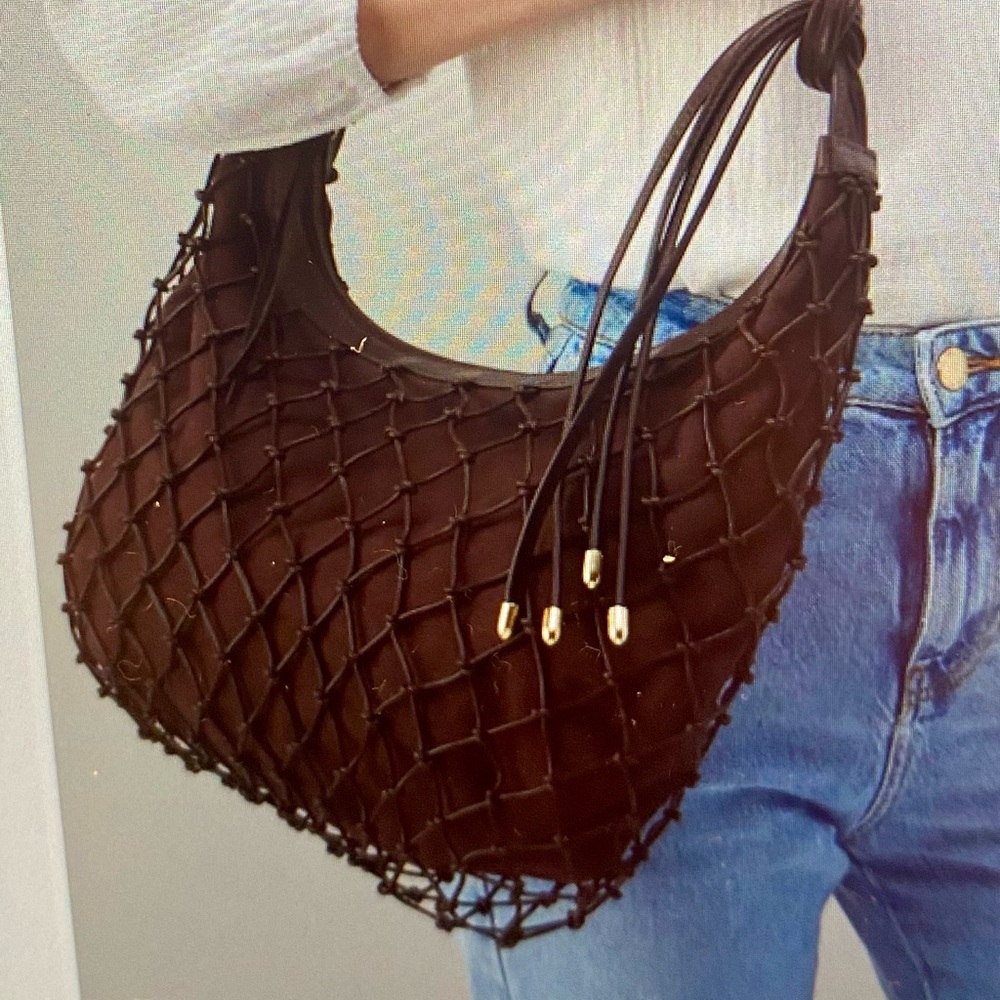 Brown Woven Leather Shoulder Bag HOBO NWO tag
